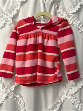 Girls' Red & Pink Striped Fleece Hooded Top